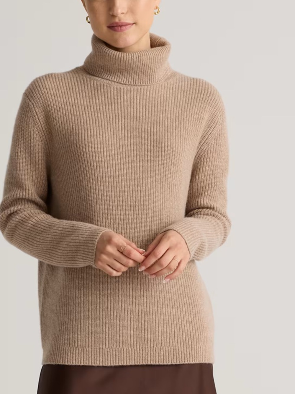 Quince Mongolian Cashmere Sweater Fisherman Turtleneck Oatmeal S natural